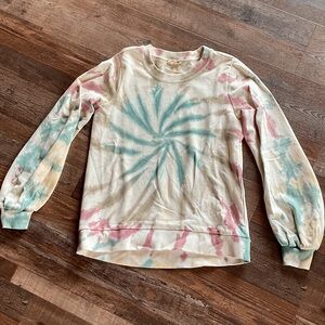Mystree Pastel Tie-Dye Crewneck Sweatshirt in Cream, Teal & Pink